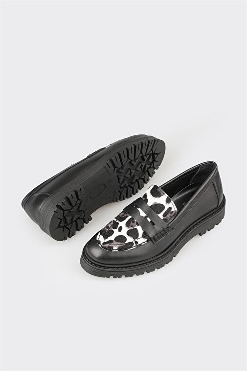 Siyah Deri Kadın Günlük Ayakkabı - Görsel 4