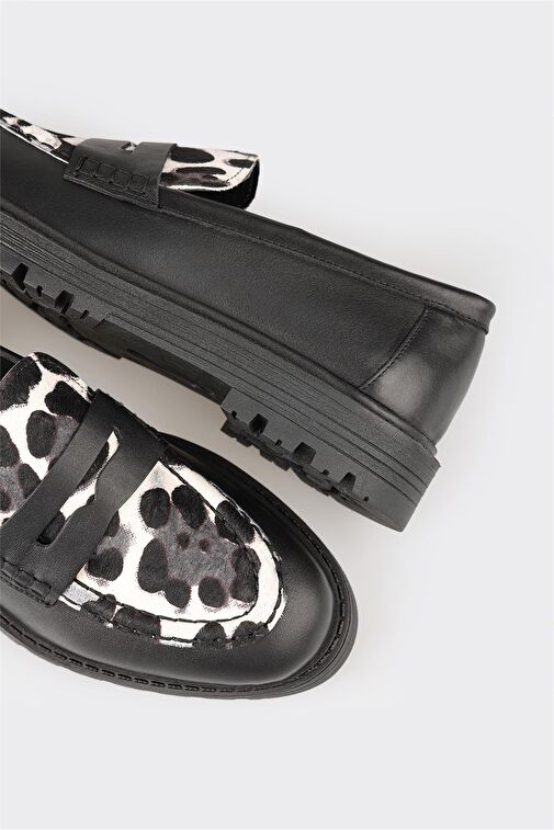 Siyah Deri Kadın Günlük Ayakkabı - Görsel 6