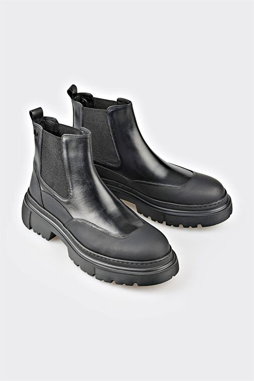 Siyah Deri Erkek Günlük Bot - Görsel 4