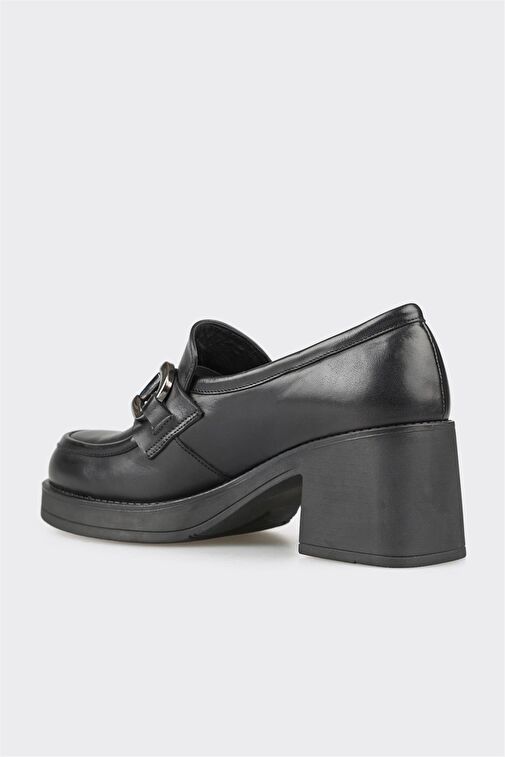 Elle Siyah Kadın Deri Topuklu Ayakkabı JEOKOS - Görsel 4