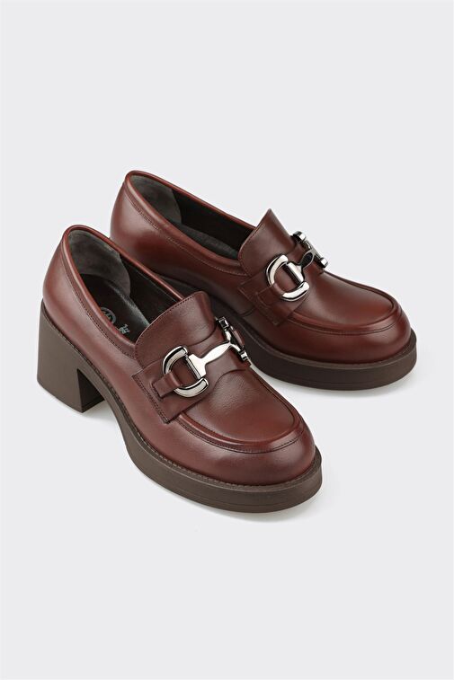 Kahve Deri Kadın Topuklu Ayakkabı - Görsel 3