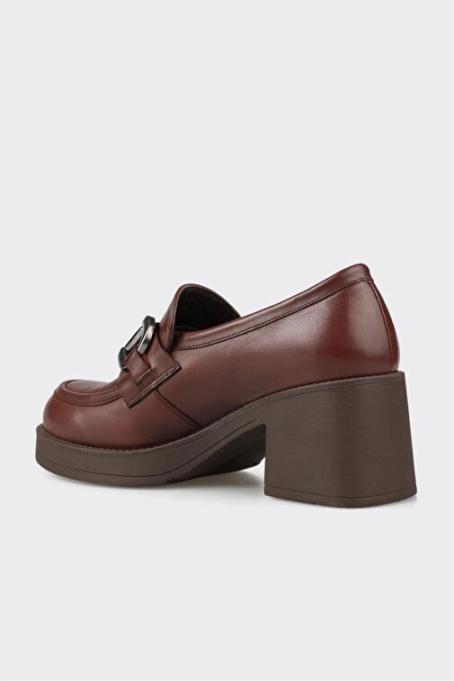 Kahve Deri Kadın Topuklu Ayakkabı - Görsel 4