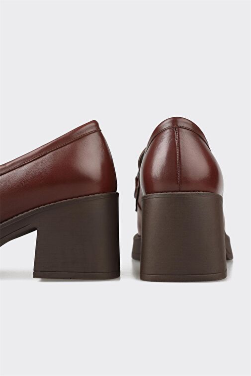 Kahve Deri Kadın Topuklu Ayakkabı - Görsel 5