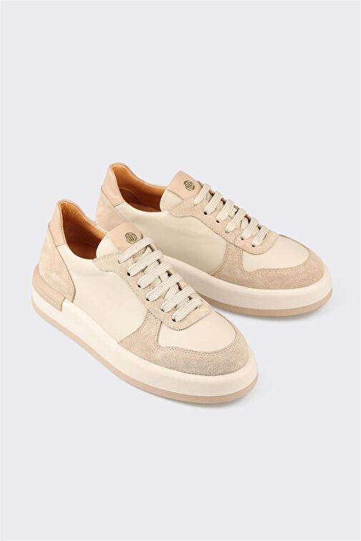 Ekru Deri Kadın Spor Ayakkabı - Görsel 3