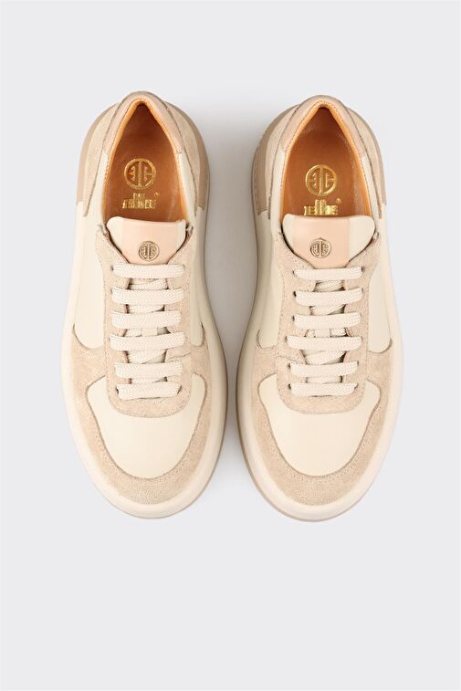 Ekru Deri Kadın Spor Ayakkabı - Görsel 5