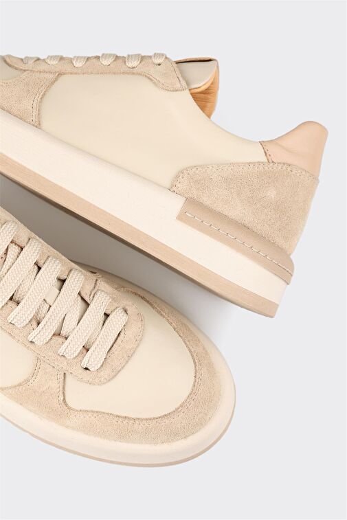 Ekru Deri Kadın Spor Ayakkabı - Görsel 6