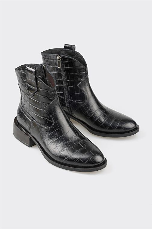 Siyah Deri Kadın Klasik Bot - Görsel 4