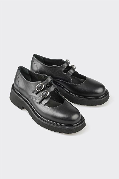 Elle Siyah Kadın Deri Günlük Ayakkabı NUXTON - Görsel 3