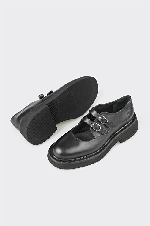 Elle Siyah Kadın Deri Günlük Ayakkabı NUXTON - Görsel 4