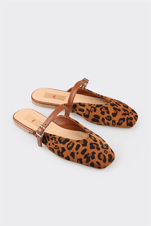 Elle Bej-Kahverengi Kadın Deri Terlik CALCONO - Görsel 3