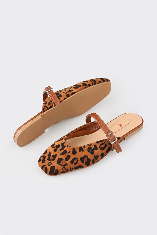 Elle Bej-Kahverengi Kadın Deri Terlik CALCONO - Görsel 4