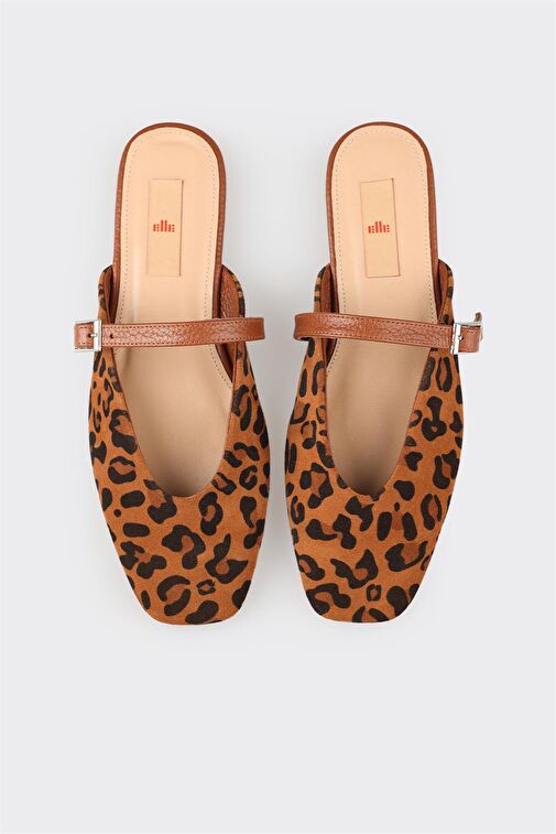 Elle Bej-Kahverengi Kadın Deri Terlik CALCONO - Görsel 5