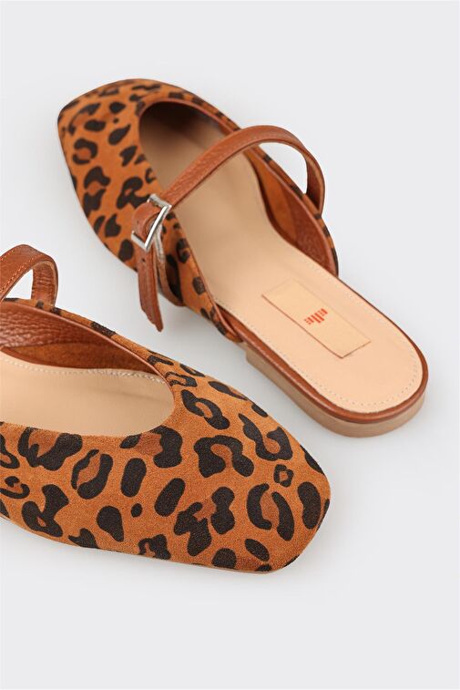 Elle Bej-Kahverengi Kadın Deri Terlik CALCONO - Görsel 6