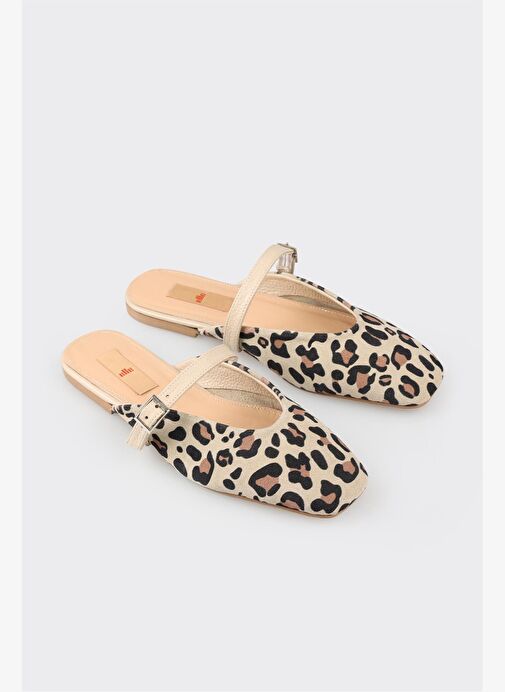 Bej Deri Kadın Spor Terlik - Görsel 5