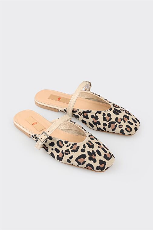 Bej Deri Kadın Spor Terlik - Görsel 4