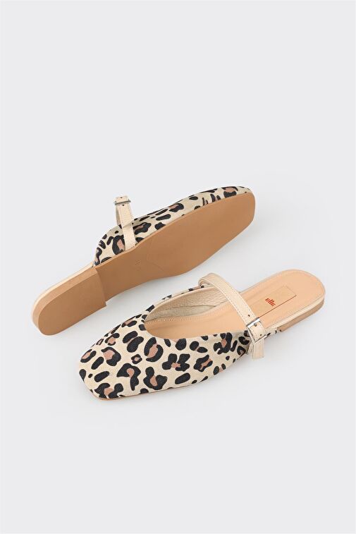 Bej Deri Kadın Spor Terlik - Görsel 7