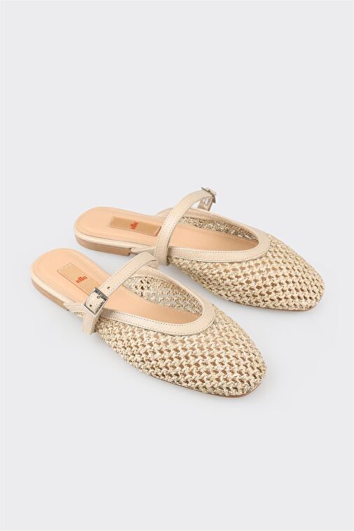 Bej Deri Kadın Spor Terlik - Görsel 3