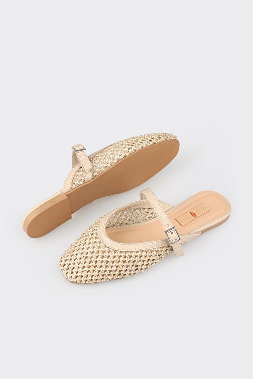 Bej Deri Kadın Spor Terlik - Görsel 4