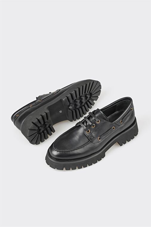 Elle Siyah Kadın Deri Oxford Ayakkabı WUXBAV - Görsel 4