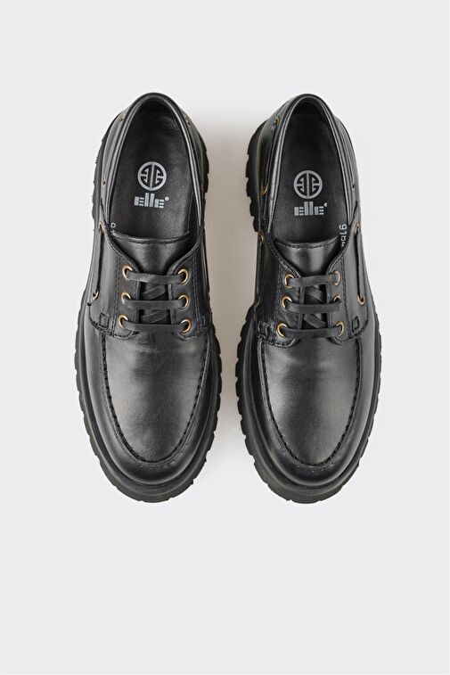 Elle Siyah Kadın Deri Oxford Ayakkabı WUXBAV - Görsel 5