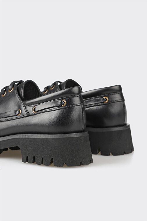 Elle Siyah Kadın Deri Oxford Ayakkabı WUXBAV - Görsel 6