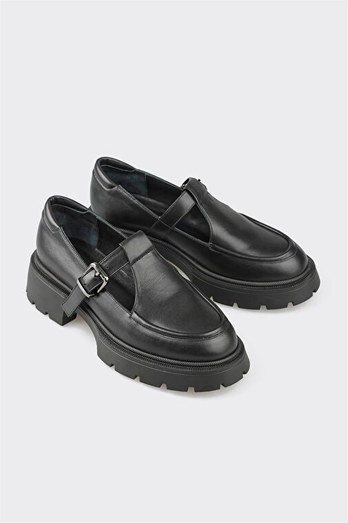 Siyah Deri Kadın Günlük Ayakkabı - Görsel 3