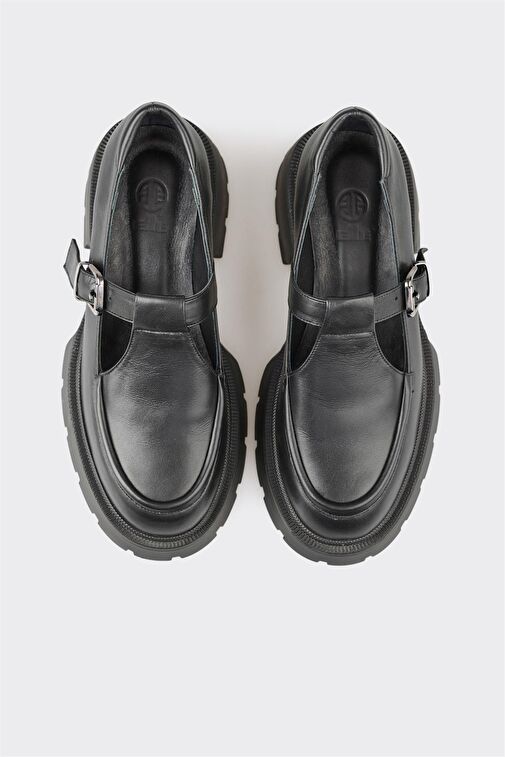 Siyah Deri Kadın Günlük Ayakkabı - Görsel 5