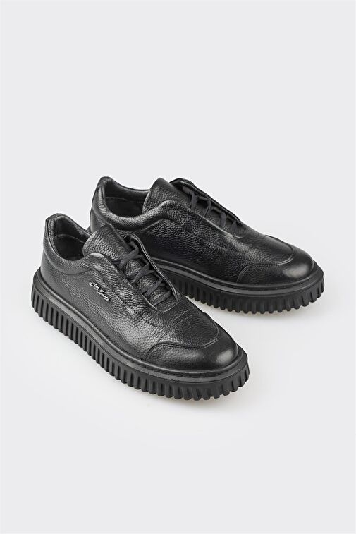 Siyah Deri Erkek Spor Ayakkabı - Görsel 3
