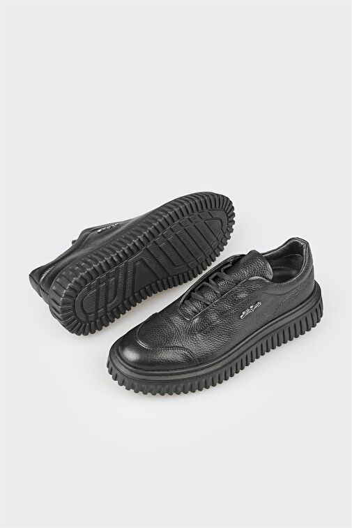 Siyah Deri Erkek Spor Ayakkabı - Görsel 4