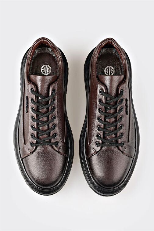 Elle Kahverengi-Siyah Erkek Deri Sneaker YUQAL - Görsel 3