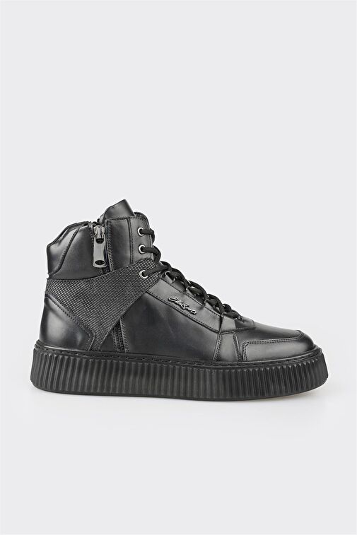 Siyah Deri Erkek Spor Bot - Görsel 2