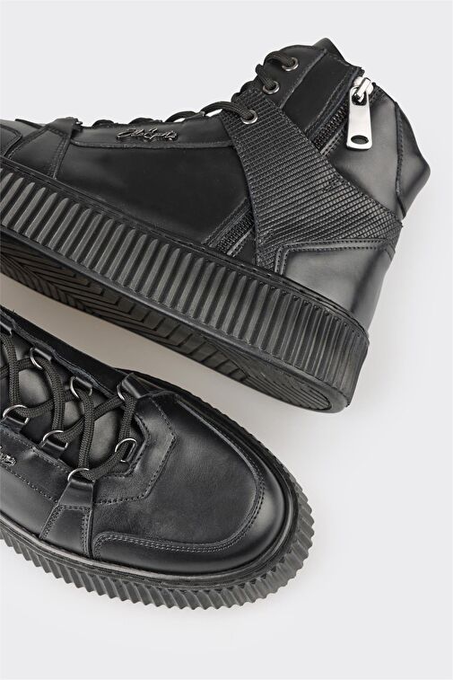 Siyah Deri Erkek Spor Bot - Görsel 5