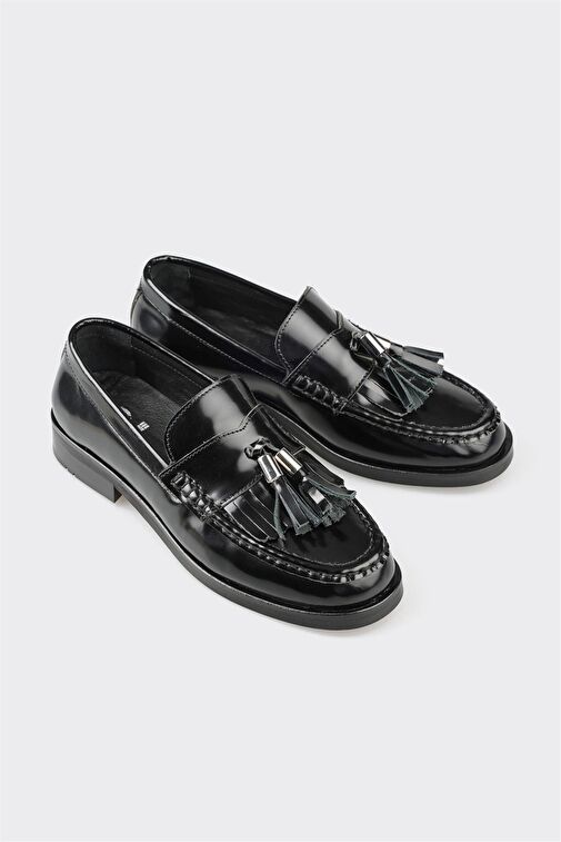 Siyah Deri Kadın Günlük Ayakkabı - Görsel 3