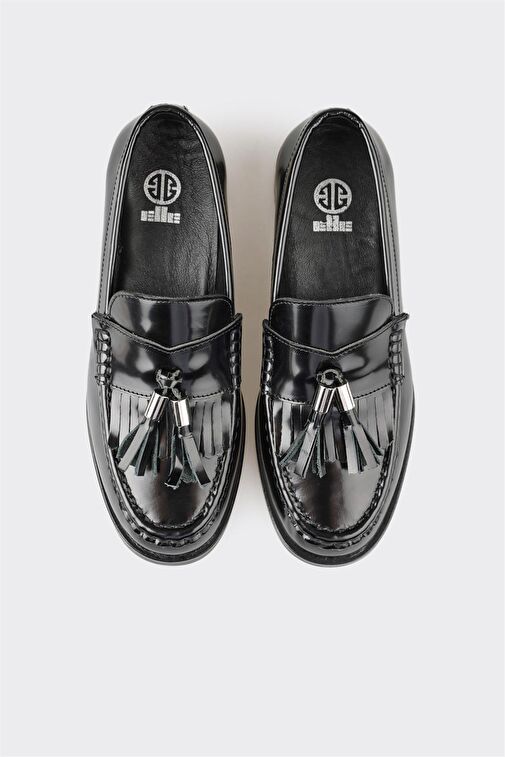 Siyah Deri Kadın Günlük Ayakkabı - Görsel 5