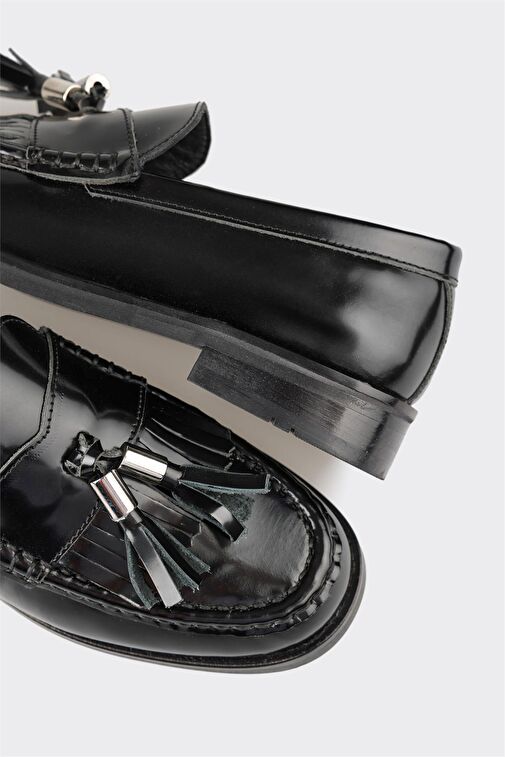 Siyah Deri Kadın Günlük Ayakkabı - Görsel 6