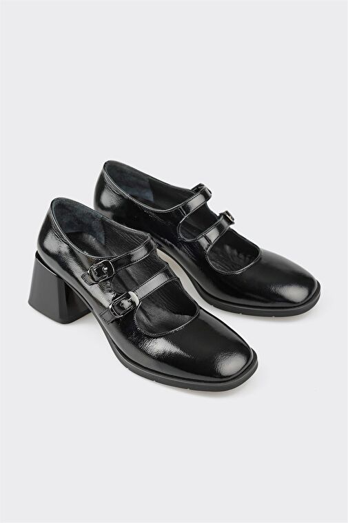 Siyah Deri Kadın Topuklu Ayakkabı - Görsel 3