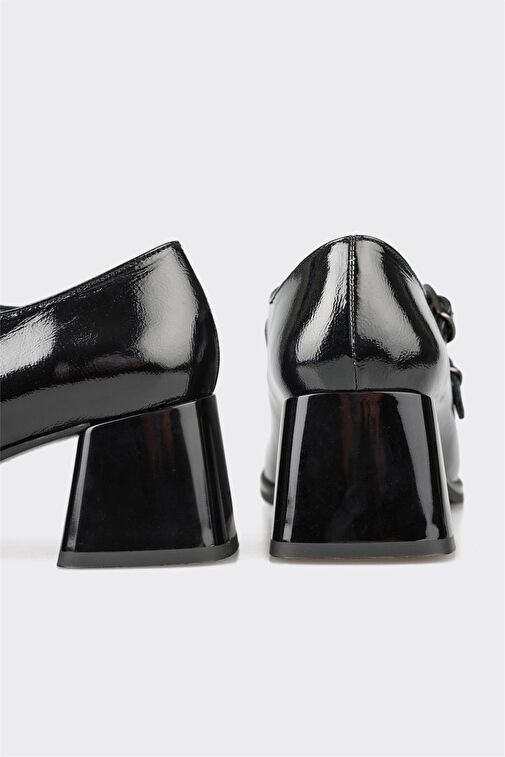 Siyah Deri Kadın Topuklu Ayakkabı - Görsel 5