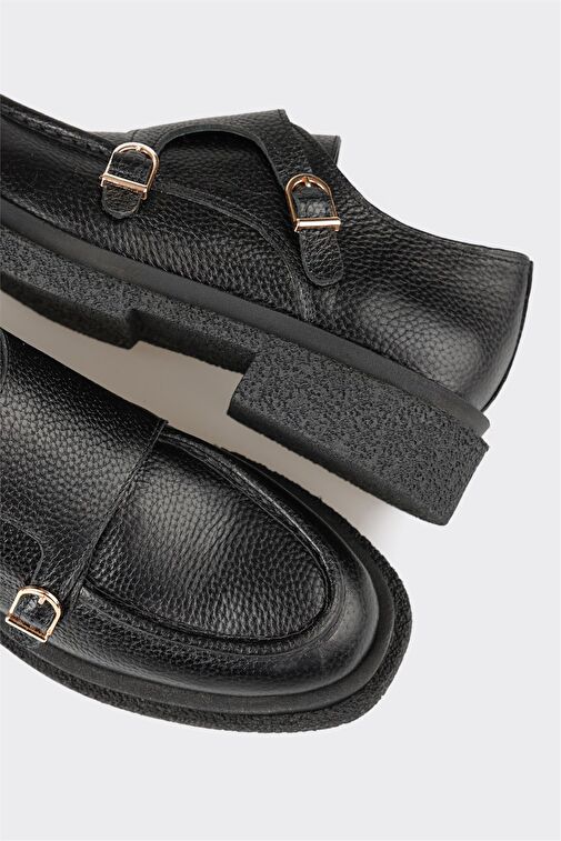 Siyah Deri Kadın Günlük Ayakkabı - Görsel 11