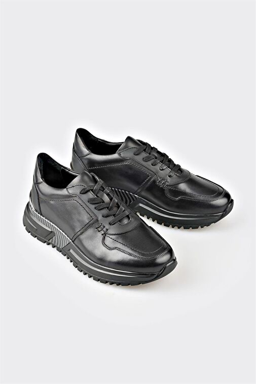 Elle Siyah Erkek Deri Sneaker JABANT - Görsel 3