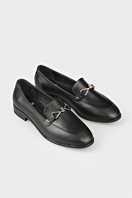 Siyah Deri Kadın Loafer - Görsel 3