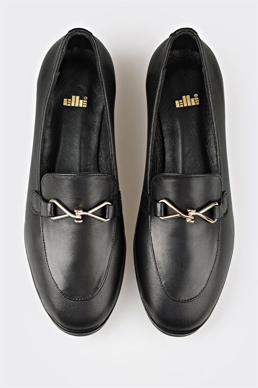 Siyah Deri Kadın Loafer - Görsel 5