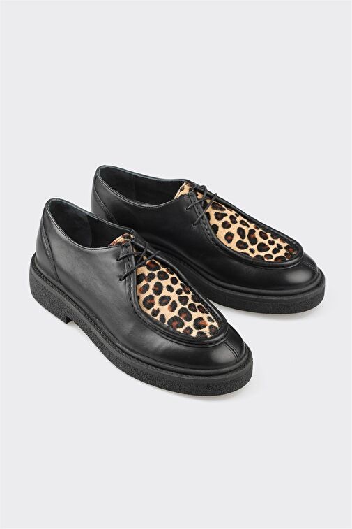 Siyah Deri Kadın Günlük Ayakkabı - Görsel 3