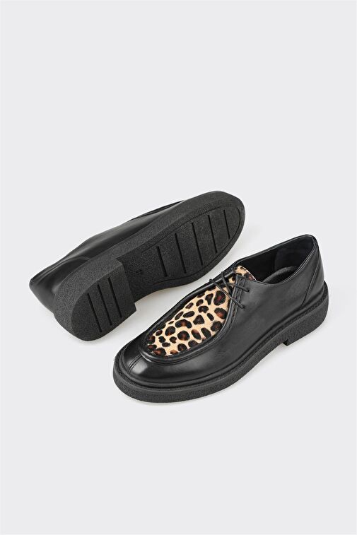 Siyah Deri Kadın Günlük Ayakkabı - Görsel 4