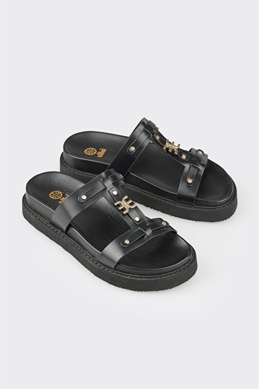 Siyah Deri Kadın Spor Terlik - Görsel 2