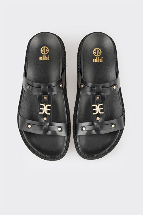 Siyah Deri Kadın Spor Terlik - Görsel 3