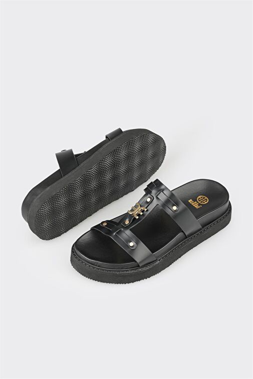 Siyah Deri Kadın Spor Terlik - Görsel 5