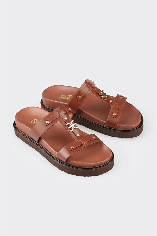 Elle Kahverengi Kadın Deri Terlik BADOHA - Görsel 3