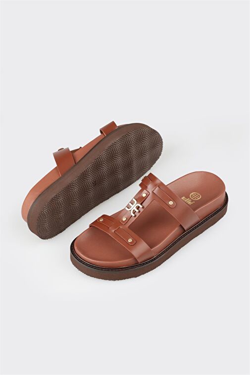 Elle Kahverengi Kadın Deri Terlik BADOHA - Görsel 4