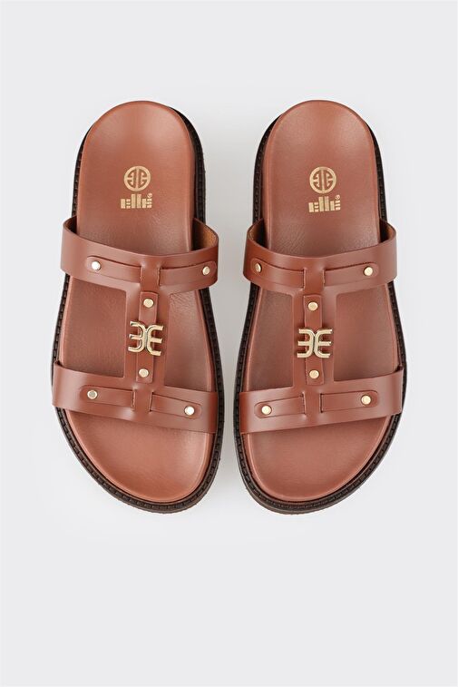 Elle Kahverengi Kadın Deri Terlik BADOHA - Görsel 5