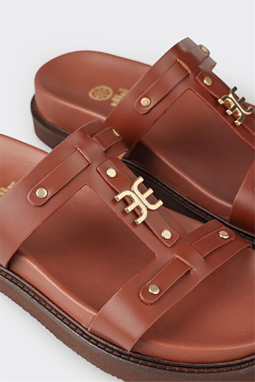 Elle Kahverengi Kadın Deri Terlik BADOHA - Görsel 6